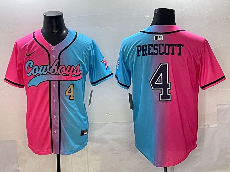 Men 2025 Dallas Cowboys 4 Prescott Blue pink Nike Limited NFL Jersey style 003